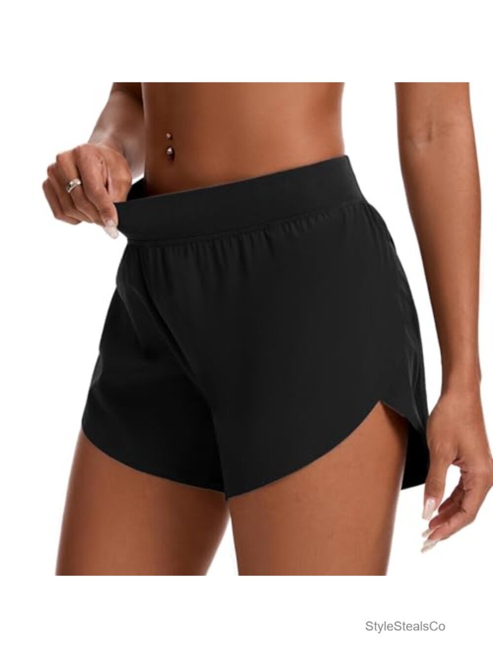 Mid Waisted Dolphin Athletic Shorts 4" High Split with Liner Quick Dry